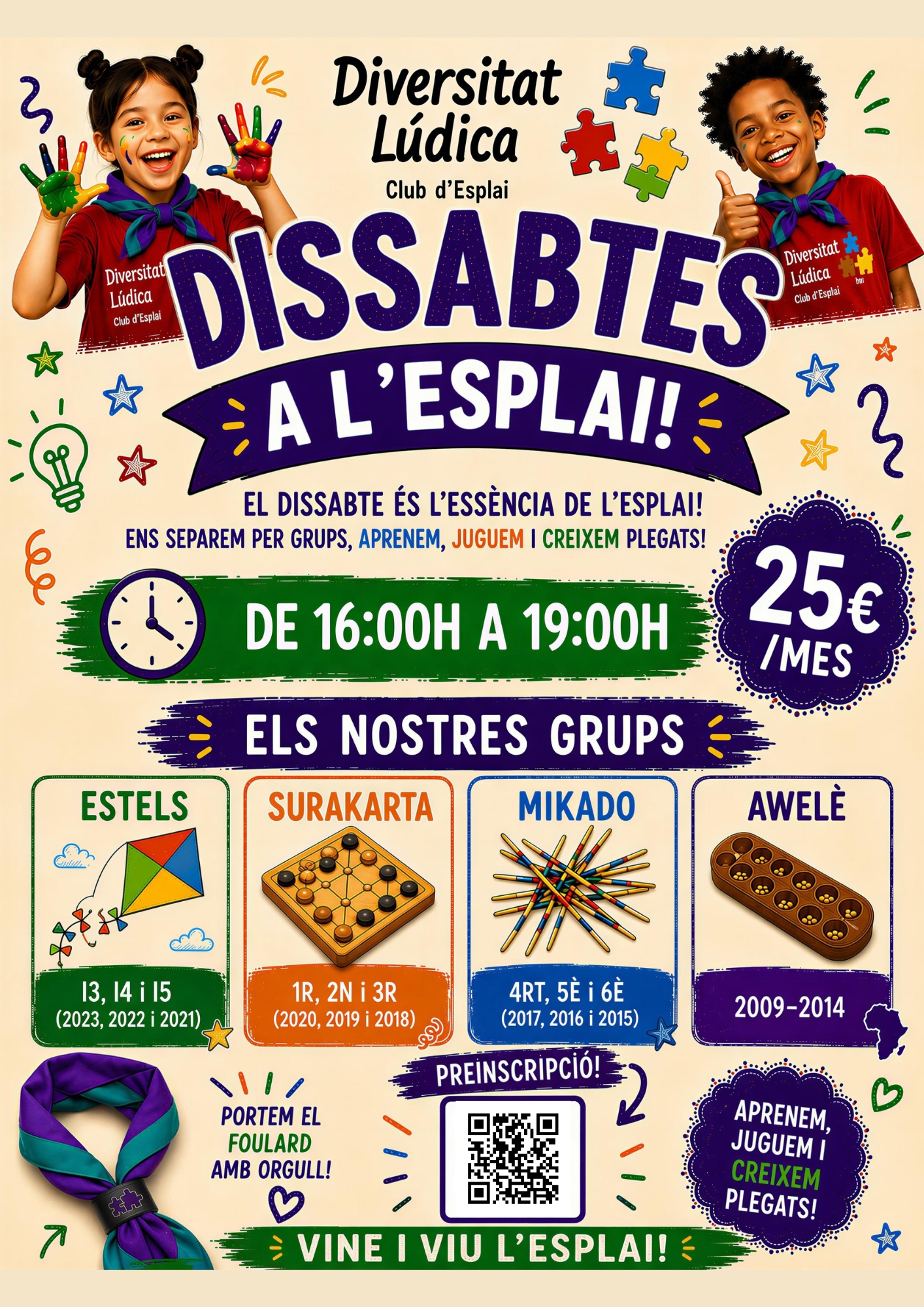Cartell dels dissabtes a l'esplai, curs 2026-2027